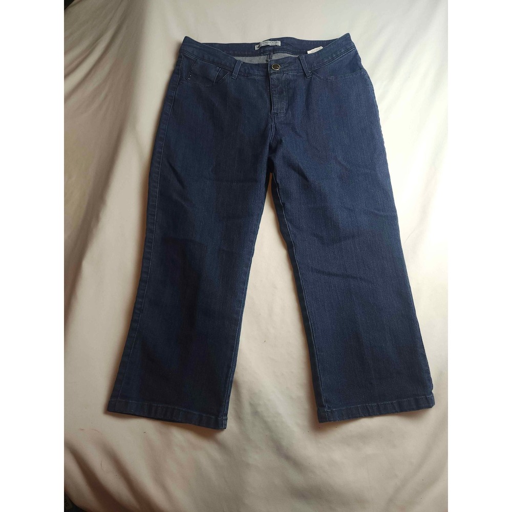 Lee Slender Secret Dark Wash Crop Jeans Petite 8P Rhinestone Wide Leg